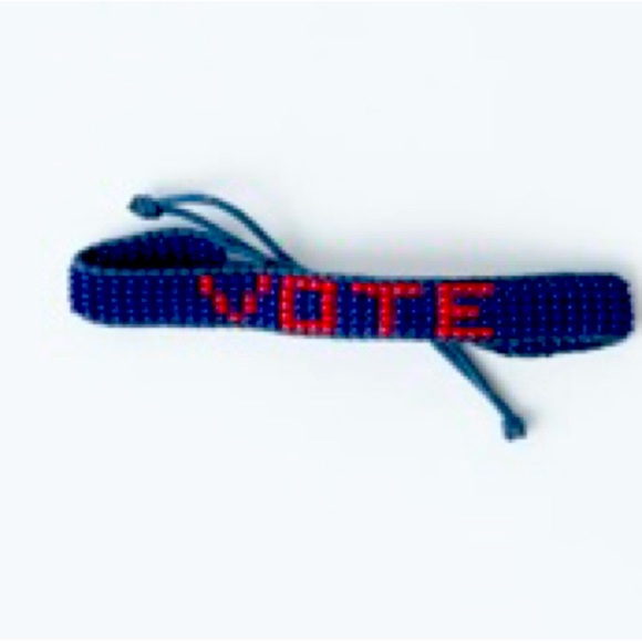 NWT 🗳️ VOTE Bracelet • Navy/Red Handwoven Beaded • Adjustable • Graphic Image - Picture 2 of 11